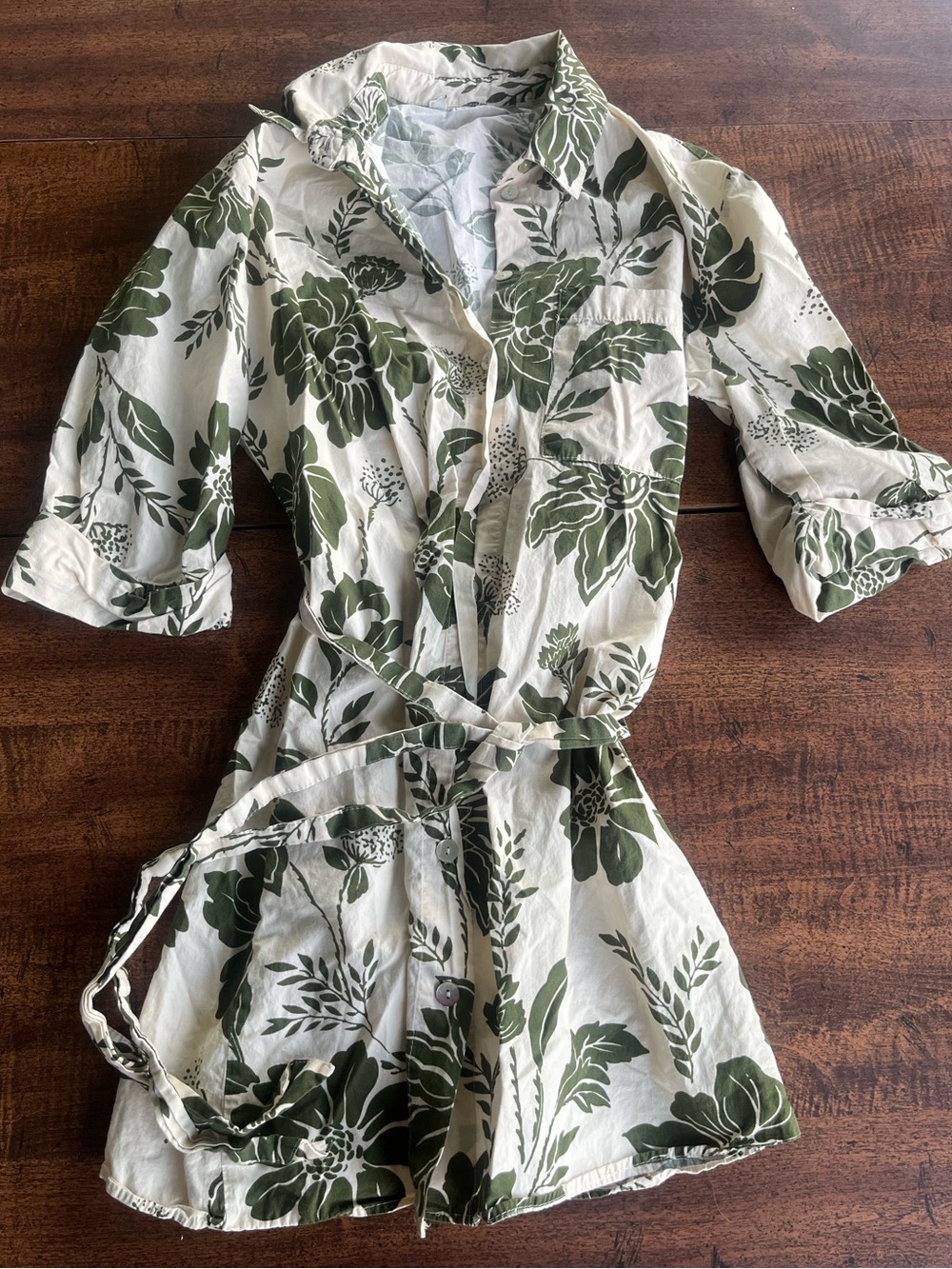 Zara Cream Mini Dress with Olive Green Floral Print
